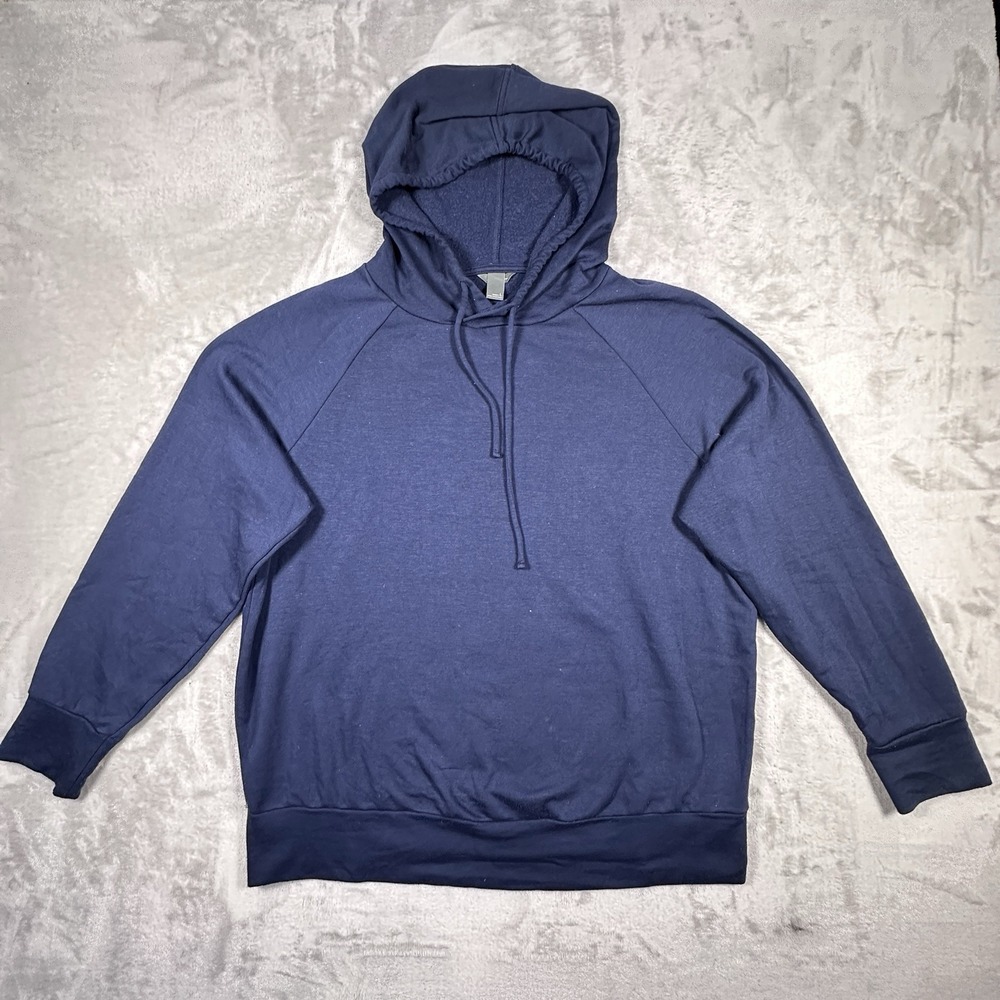 Eddie Bauer Hoodie Womens Large L Navy Blue Pullover Lightweight Rayon Blend